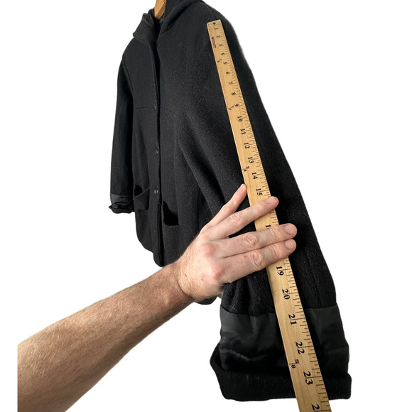 Herman Kay Womans L Luxury 100% Wool Car Coat Oversized Hooded Jacket Black - Picture 6 of 10